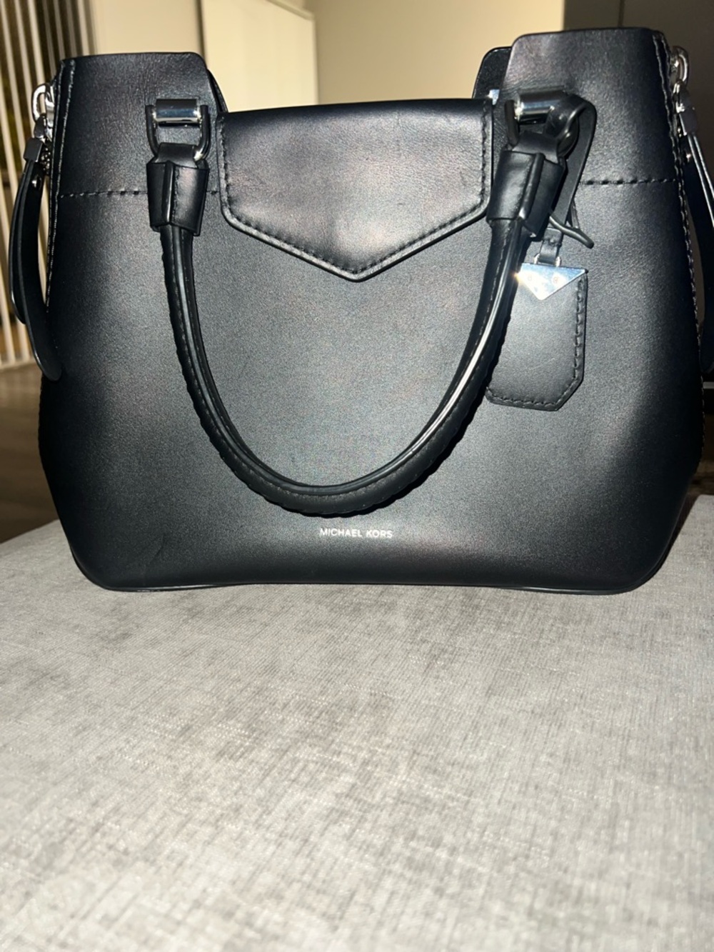 Michael Kors Blakely Black Leather Satchel with Top Handles